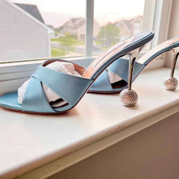 AQUAZZURA Yes Darling 95 crystal-embellished satin mules - Picture 3 of 12